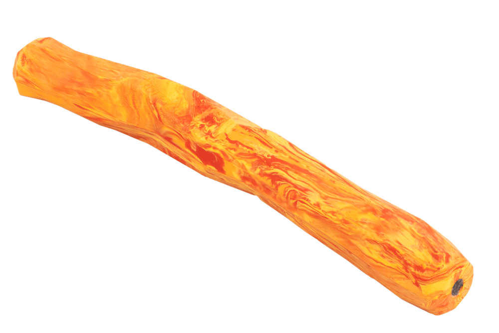 Nag-a-Stick™ in leuchtenden Farben, orange und gelb, mit marmoriertem Muster auf kreativem Hintergrund.
