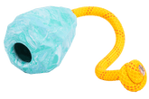 Buntes Huck-a-Cone™ Spielzeug für Haustiere mit blau-weißem Muster und geflochtenem gelbem Seil.