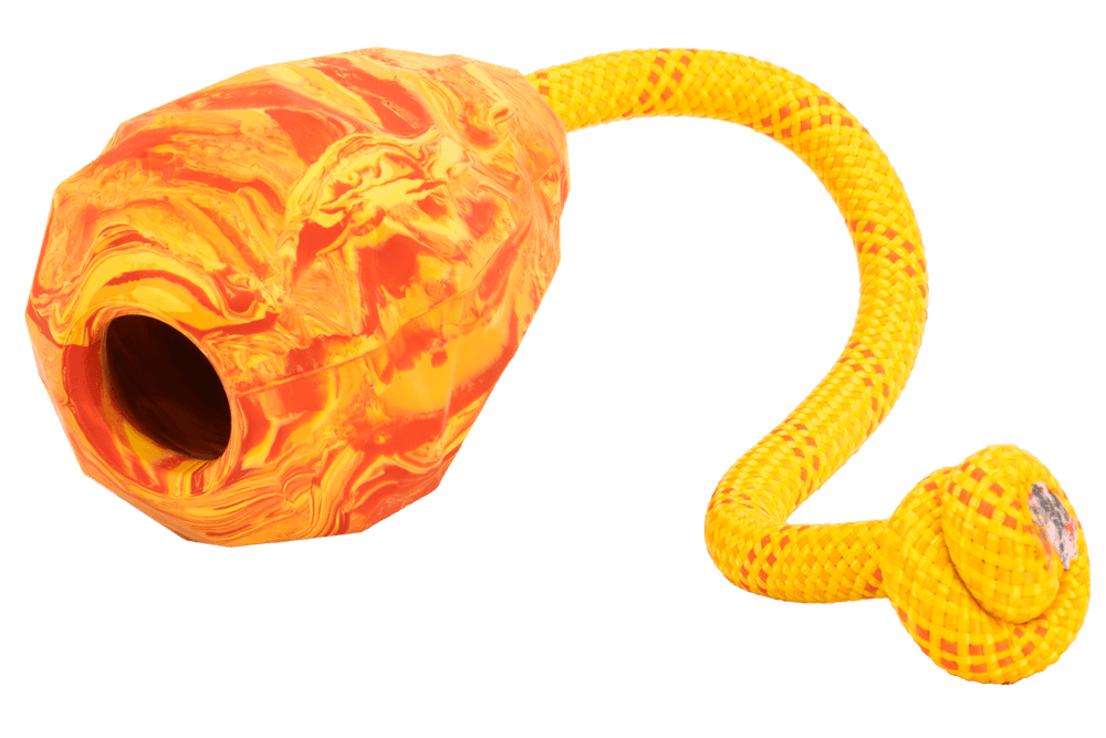 Huck-a-Cone™ Spielzeug: Orangen-gelbes Ei mit strukturierter Oberfläche und spiralförmigem Schlauch für interaktiven Spielspaß.