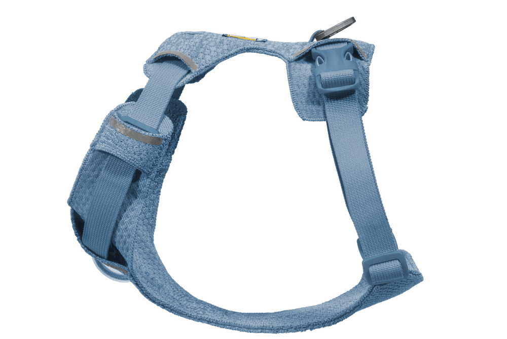 Blaues Front Range® Flex Hundegeschirr mit verstellbaren Riemen und bequemer Polsterung für optimale Anpassung und Komfort.