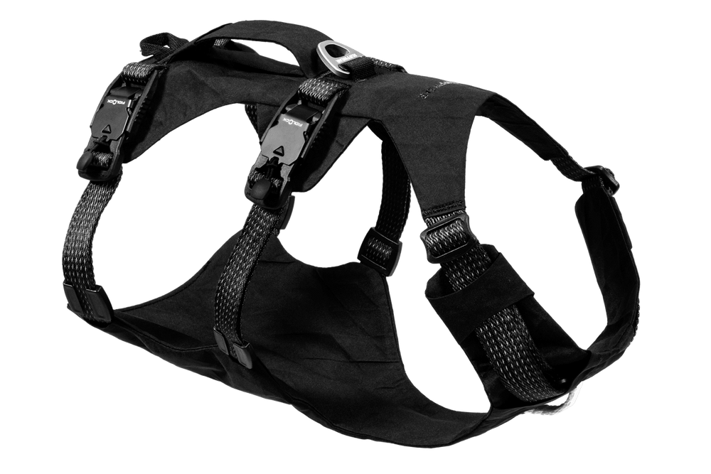 Schwarzes Ridgeline™ Hundegeschirr mit verstellbaren Riemen für optimale Passform und Unterstützung.