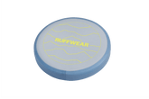 Bunte Camp Flyer™ Frisbeescheibe für Hunde in Blau und Gelb mit RUFFWEAR Schriftzug. Ideal für Spiel und Spaß im Freien.
