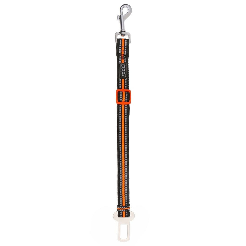 SCHWARZER Hundeleinenadapter mit ORANGE-WEIßEN Akzenten, robust aus Nylon, mit METALLKARABINER und stabiler Schnalle.