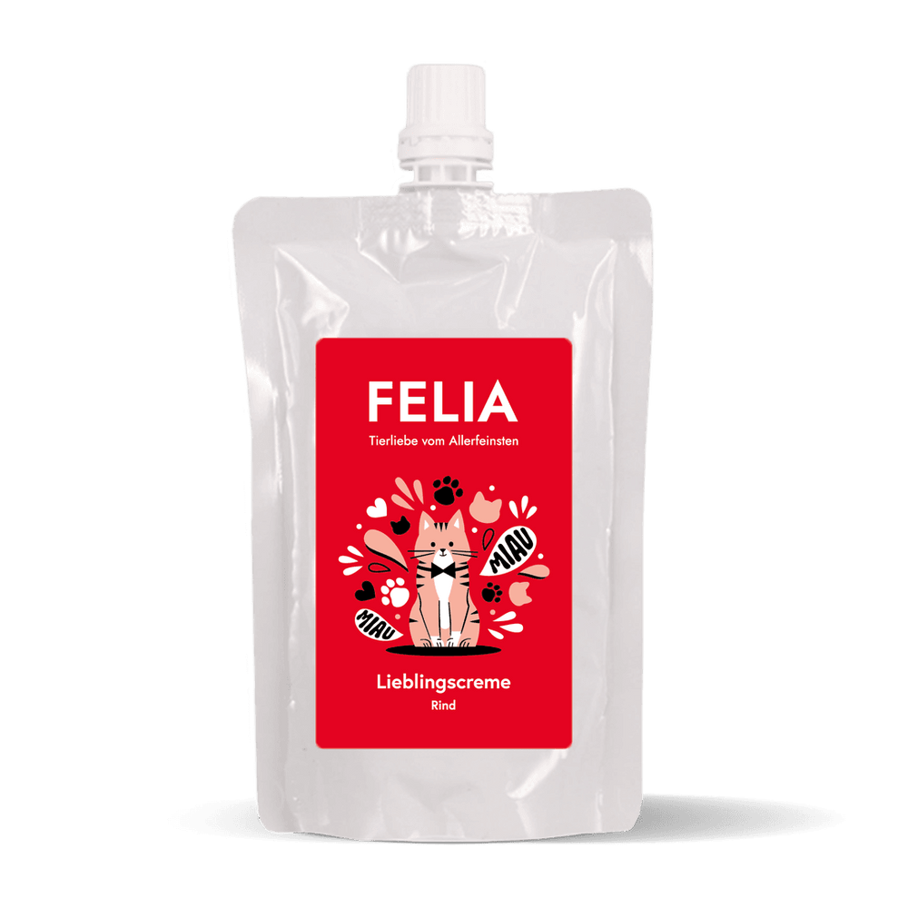 FELIA Lieblingscreme Rind 10er Set für Katzen, cremiger Snack mit intensivem Geschmack, ideal als Belohnung oder Futtertoppin