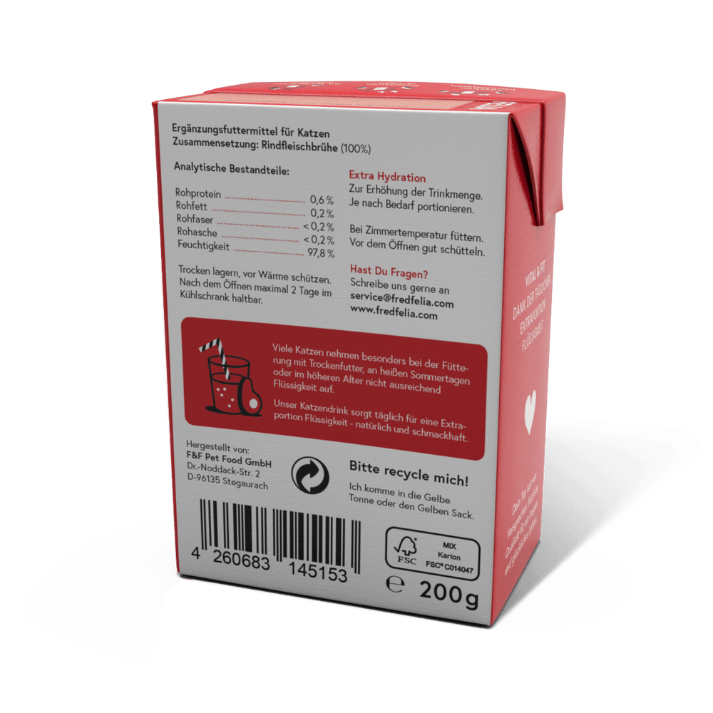 FELIA Cat Drink Rind 2er Set für Katzen, aromatische Rinderbrühe zur Steigerung der Trinkmotivation und Flüssigkeitsaufnahme.