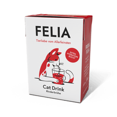 FELIA Cat Drink Rind 2er Set in roter Verpackung für Katzen, fördert Trinkmotivation und zusätzliche Flüssigkeitsaufnahme.