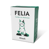FELIA Hirsch Nassfutter für Katzen im 2er Set, hochwertige Rezeptur mit Hirsch, Obst und Gemüse, artgerecht und schmackhaft.
