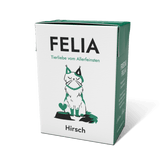 FELIA Hirsch Nassfutter für Katzen im 2er Set, hochwertige Rezeptur mit Hirsch, Obst und Gemüse, artgerecht und schmackhaft.