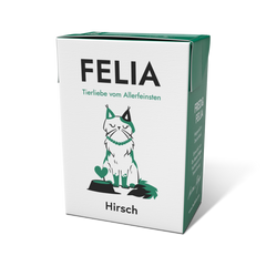 FELIA Hirsch Nassfutter für Katzen im 2er Set, hochwertige Rezeptur mit Hirsch, Obst und Gemüse, artgerecht und schmackhaft.