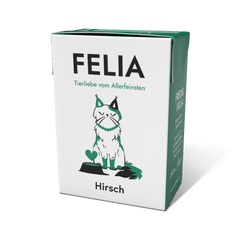 FELIA Hirsch Nassfutter für Katzen im 2er Set, hochwertige Rezeptur mit Hirsch, Obst und Gemüse, artgerecht und schmackhaft.