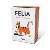 ALT-Tag für FELIA Pute (2er Set) Katzenfutterverpackung mit Putenfleisch, Obst und Gemüse, modern und ansprechend gestaltet.