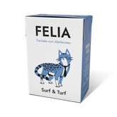 FELIA Surf & Turf 2er Set für Katzen, leckeres Nassfutter mit Land- und Meeresaromen in moderner Verpackung.