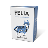 FELIA Surf & Turf 2er Set für Katzen, leckeres Nassfutter mit Land- und Meeresaromen in moderner Verpackung.