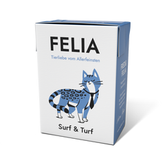 FELIA Surf & Turf 2er Set für Katzen, leckeres Nassfutter mit Land- und Meeresaromen in moderner Verpackung.