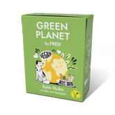 Verpackung von GREEN PLANET Kein Huhn (vegan) mit Hund, Reis und Pastinaken in umweltfreundlichem Design.