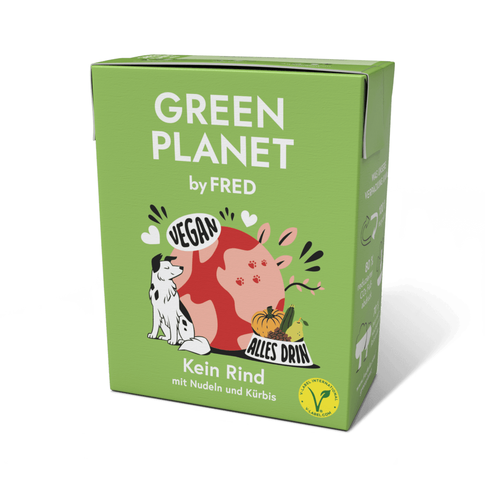 Umweltfreundliche Verpackung von GREEN PLANET Kein Rind (vegan) für gesunde, pflanzliche Hundenahrung ohne Rind.