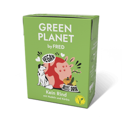 Umweltfreundliche Verpackung von GREEN PLANET Kein Rind (vegan) für gesunde, pflanzliche Hundenahrung ohne Rind.