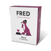 FRED Pferd mit Süßkartoffeln - hypoallergenes Nassfutter für empfindliche Hunde in ansprechender Verpackung.