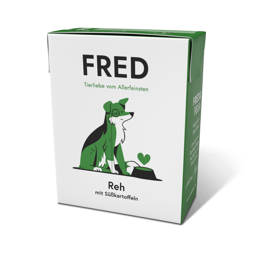 FRED Reh mit Süßkartoffeln für Hunde, getreidefrei, gut verträglich, schmackhafte Mahlzeit mit zartem Reh und Süßkartoffel.
