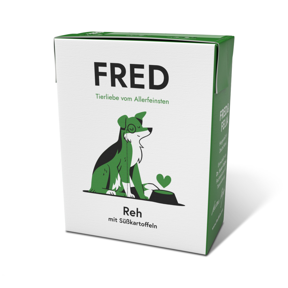 FRED Reh mit Süßkartoffeln für Hunde, getreidefrei, gut verträglich, schmackhafte Mahlzeit mit zartem Reh und Süßkartoffel.