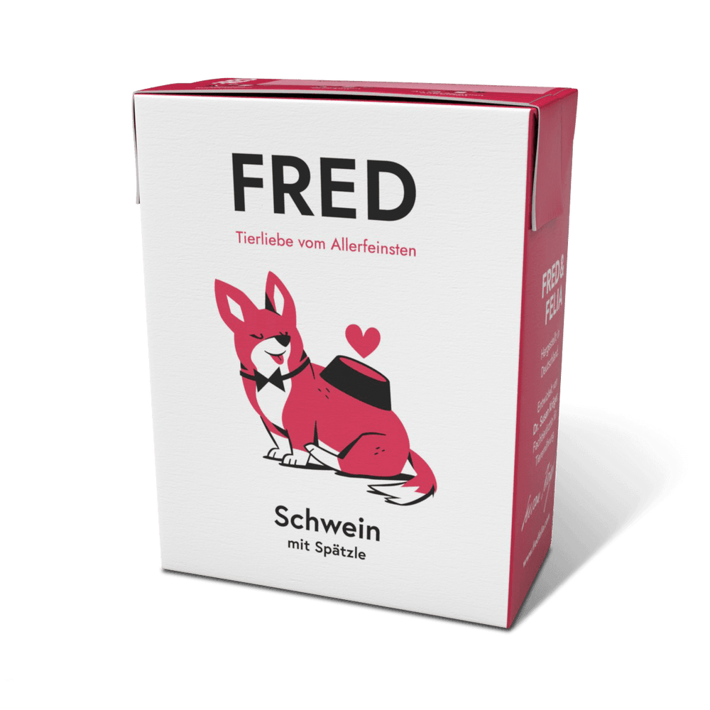 FRED Schwein mit Spätzle für Hunde, herzhaftes Menü mit Schweinefleisch und Spätzle, hohe Akzeptanz für wählerische Vierbeine