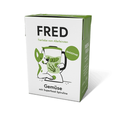FRED Smoothie Gemüse mit Spirulina im 2er Set, ideal als Snack oder Topping für Hunde in minimalistischer Verpackung.
