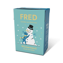 FRED Wintermenü 2er Set für Hunde mit Hirsch, Kürbis und Zucchini in winterlicher Verpackung für besondere Genussmomente.