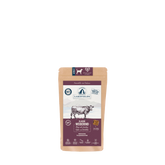 Braune Tüte mit Lakefields Hundefutter, Rind, zeigt Kuh, Qualitätszeichen und "neu"-Label. Ideal für adulte Hunde.