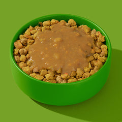 FRED Smoothie Gemüse mit Spirulina in grüner Schüssel, ideal als Snack oder Topping für Hunde, gesunde Ernährung.