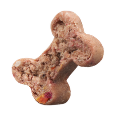 Kleine, getreidefreie Hundekekse in Knochenform mit Rote Bete, ideal als Trainingsbelohnung für Hunde.