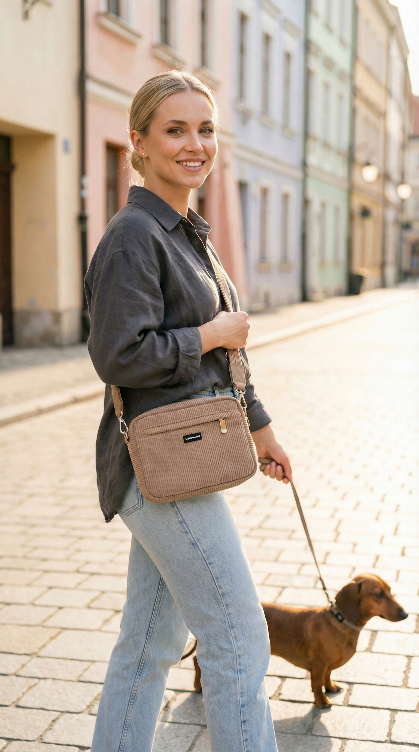 Gassitasche Cord + Leckerlitasche (Sandy Brown)