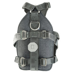 Graues, verstellbares Hundegeschirr Travel Harness ECO mit gepolstertem Komfortbereich und D-Ring für sichere Autofahrten.