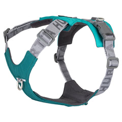 Türkis-graues Hundegeschirr Rover Harness mit verstellbaren Riemen, D-Ring aus Metall und Polsterung für Komfort. Ideal für Hundeausflüge.