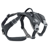 Dunkelgraues, verstellbares Hundegeschirr Safeguard Harness ECO mit robustem Haltegriff und Flaggenmotiv.