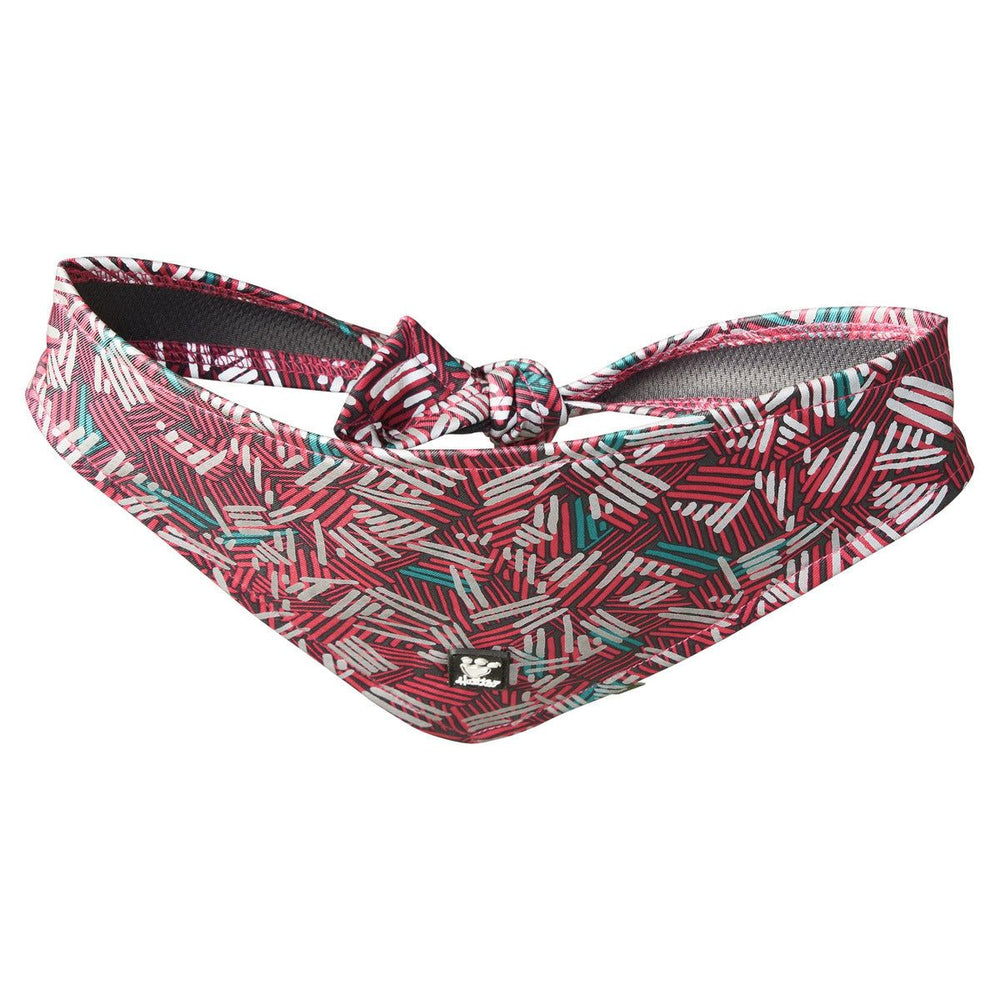 Gemustertes Hundehalstuch in Rot, Weiß und Türkis mit Schleife, umweltfreundlich, Zhero Safety Bandana ECO.