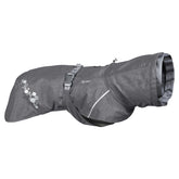 Grauer Hunderegenmantel Monsoon Coat II ECO mit reflektierenden Streifen, verstellbarem Gurt und Schnalle für sichere Passform.