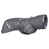 Grauer Hunderegenmantel Monsoon Coat II ECO mit reflektierenden Streifen, verstellbarem Gurt und Schnalle für sichere Passform.