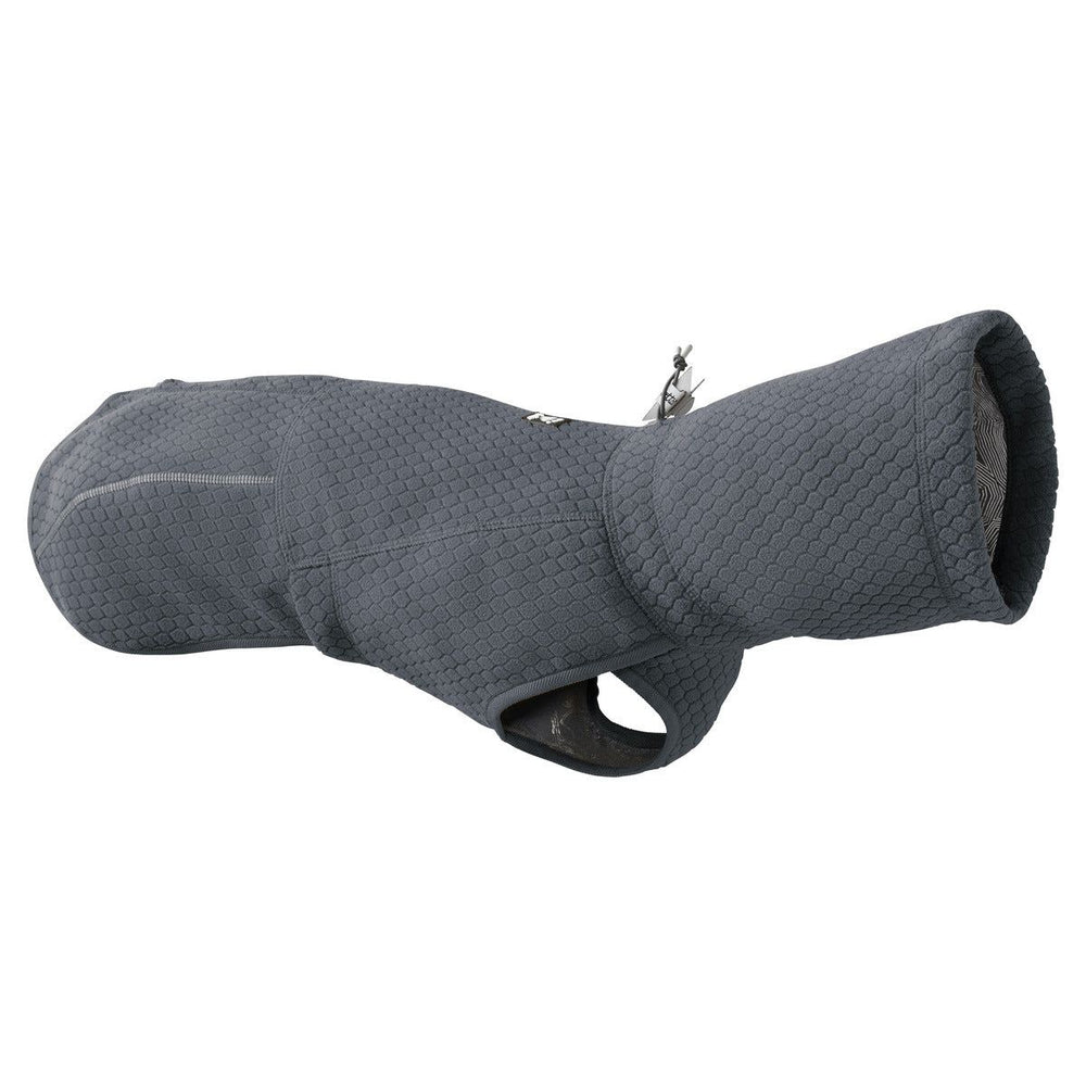 Grauer Hundemantel mit Wabenmuster, Beinausschnitten und Reißverschluss; wärmende Hundejacke Warming Midlayer ECO.