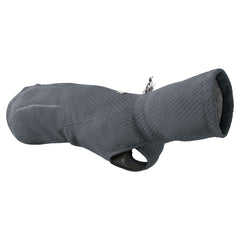 Grauer Hundemantel mit Wabenmuster, Beinausschnitten und Reißverschluss; wärmende Hundejacke Warming Midlayer ECO.