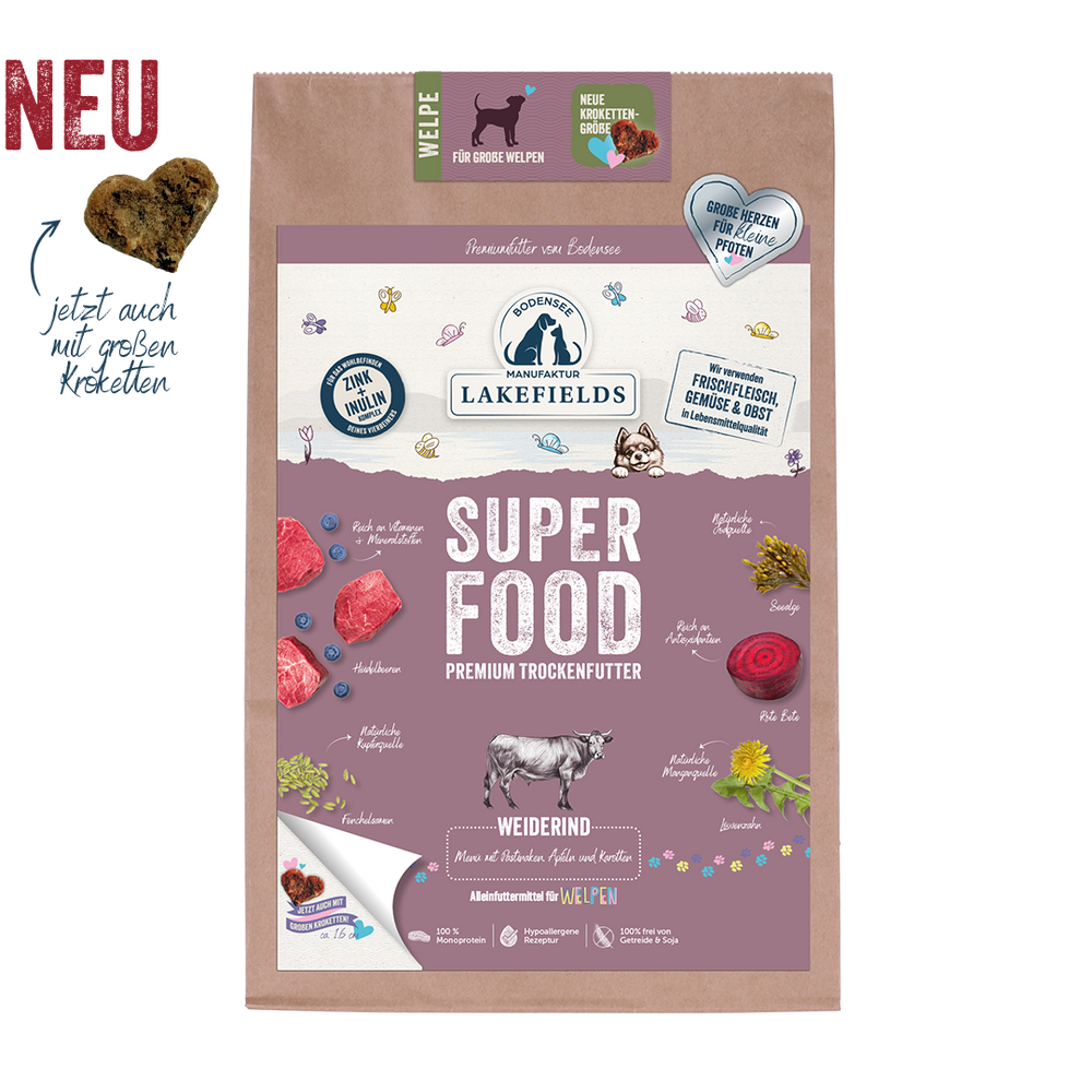 SUPERFOOD Welpen-Trockenfutter Rind – große Kroketten – 2,5 kg