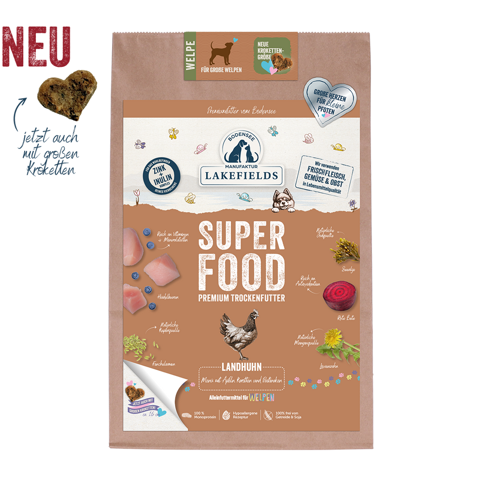 SUPERFOOD Welpen-Trockenfutter Huhn – große Kroketten – 2,5 kg