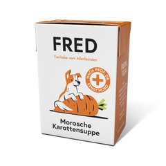 FRED Morosche Karottensuppe 2er Set in ansprechender Verpackung mit Hundemotiv, ideal zur Unterstützung der Darmflora bei Dur