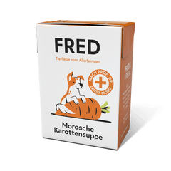 FRED Morosche Karottensuppe 2er Set in ansprechender Verpackung mit Hundemotiv, ideal zur Unterstützung der Darmflora bei Dur