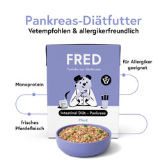 FRED VET Intestinal Diät Pankreas für Hunde, vetempfohlen, mit frischem Pferdefleisch, unterstützt die Verdauung und ist alle