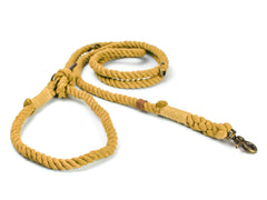 Gelbe geflochtene Retrieverleine aus Rope mit Schlaufe und Metallkarabiner für optimale Sicherheit beim Spaziergang.