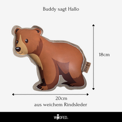 Hundespielzeug Bär "Buddy" aus Rindsleder, 20x18 cm, ideal für Apportier- und Wurfspiele, robust und langlebig.