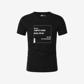 Schwarzes Damen-T-Shirt mit weißem Aufdruck "BITTE ABSTAND HALTEN! HUND IM TRAINING" für Hundehalter und Training.