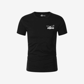 Schwarzes Damen-T-Shirt "Never Walk Alone" mit modernem Schriftzug auf der Brust, ideal für Hundemamas und vielseitig kombini