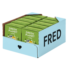 Kiste mit veganem Hunde-Futter GREEN PLANET Kein Huhn, umweltfreundliche Alternative in grüner Verpackung.