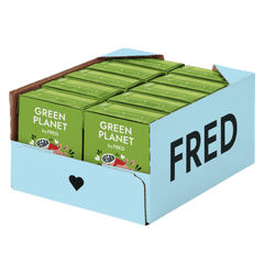 Kartonverpackung von GREEN PLANET Kein Rind (vegan) für gesunde, pflanzliche Hundeernährung in hellblau mit schwarzem Herz.